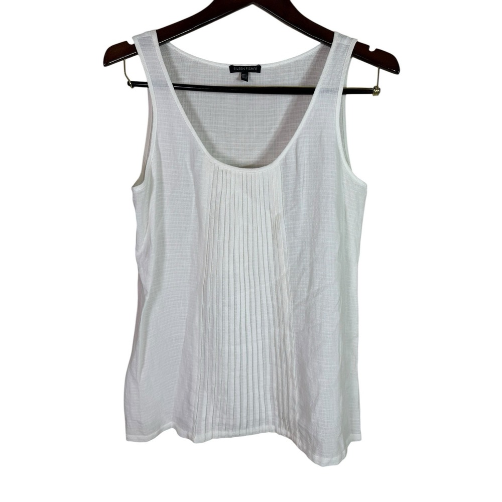 Eileen Fisher Sleeveless Top Womens Small Oversize White Linen‎ Blend
